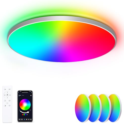 Led Deckenlampe Dimmbar mit Fernbedienung, [4 Stücke] 24W 16 Millionen RGB Farbwechsel Smart led Deckenleuchte Steuerbar via App, 2400LM Deckenbeleuchtung Ø30CM Lampe für Wohnzimmer Schlafzimmer, Weiß von OPPEARL