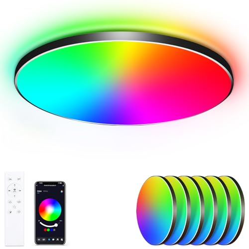 OPPEAR [6 Stücke] LED Deckenleuchte Dimmbar Flach Rund Schwarz 24W Deckenlampe mit Fernbedienung, RGB Steuerbar via App, 2700K-6500K Smart LED Deckenlampe für Schlafzimmer Kinderzimmer Ø30CM von OPPEARL