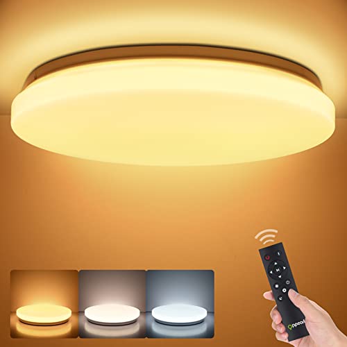 OPPEARL LED Deckenleuchte Dimmbar, Ø28cm, 24W LED Lampen Deckenlampen Rund, 2400LM Deckenbeleuchtung mit Fernbedienung Einstellbar, Küchenlampe für Küchenlampe, Bürolampe, Flurlampe Decke, 3000K-6500K von OPPEARL
