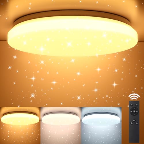 OPPEARL LED Deckenlampe Dimmbar 28cm, LED Deckenleuchte mit Fernbedienung 24W 2400LM Sternenhimmel Rund Lampe für Kinderzimmer Wohnzimmer Schlafzimmer Büro Esszimmer Küche 3000K-6500K von OPPEARL