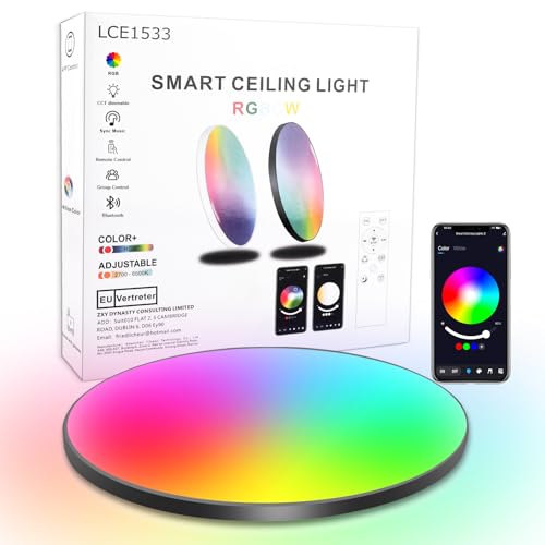 OPPEARL LED Deckenleuchte Dimmbar Flach Rund Schwarz 24W Deckenlampe mit Fernbedienung, RGB Steuerbar via App, 2700K-6500K Smart LED Deckenlampe für Schlafzimmer Kinderzimmer Büro Wohnzimmer Ø30CM von OPPEARL