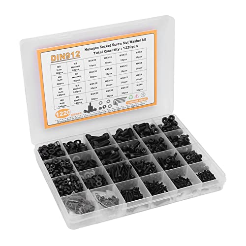 OPPWONG Metrische Schraubensortiment, Schraubenabschnitt Kit -Buchse Kopfschrauben Sechskantbuchse Schraubmutter Waschmaschine 1220pcs Sortment Cap Head Kohlenstoffstahl M2 M3 M4 M5 Schwarz OPPWONG Metrische Schraubensortiment, Schraubenabschnitt Kit -Buchse Kopfschrauben Sechskantbuchse Schraubmutter Waschmaschine 1220pcs Sortment Cap Head Kohlenstoffstahl M2 M3 M4 M5 Schwarz von OPPWONG