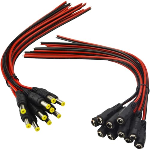 10 Pairs 12V 5A DC Power Pigtail Barrel Plug Connector Cable, 2.1mm x 5.5mm Male Female DC Pigtail Connectors for CCTV Security von OPQWAPECE
