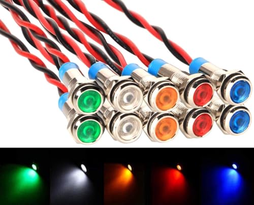 10 Stück Mix 6 mm 1/4 Zoll AC/DC 12–24 V LED-Anzeigeleuchte aus Metall | Wasserdichte Signallampe mit Kabel for Gerätestatus von OPQWAPECE