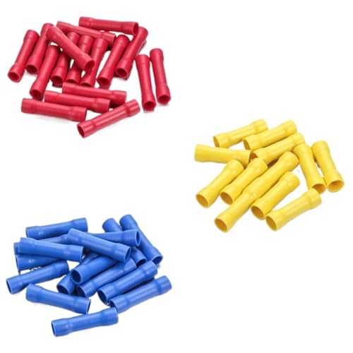 100 Stück 12–10/22–16 AWG Stoßverbinder – Crimp-Spleißer in Rot/Blau/Gelb | PVC-Vollisolierung, stabile Drahtverbindung, ideal for elektrische Verkabelung(Mix 100pcs) von OPQWAPECE
