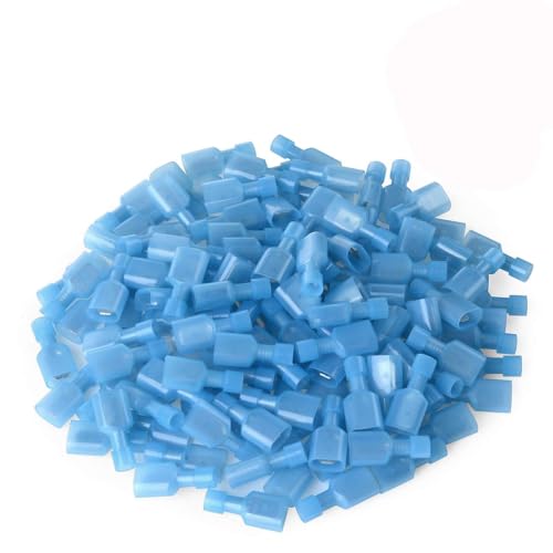 100 Stück Nylon-Flachstecker weiblich/männlich | Schnelltrenn-Crimp-Anschlussklemmen mit isolierter Leitung, blau(Male 100pcs) von OPQWAPECE