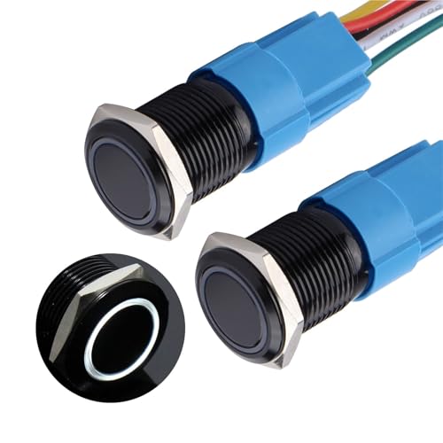2 Stück 12 V-24 V 16 MM Ring-LED-Drucktaster | Wasserdicht 1NO 1NC, schwarzes Metallgehäuse, Selbstrückstellung und Kabelbuchse enthalten(12mm white) von OPQWAPECE
