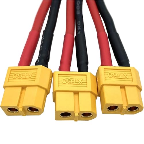 2 Stück XT60 Parallel-Batteriekabel | 12 AWG 3-Wege-Y-Splitter (1M-3F/1F-3M), stabile Leistungsaufteilung(2pcs M to F) von OPQWAPECE