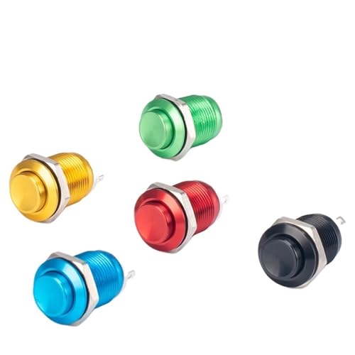 5 Stück 12 mm wasserdichter Druckknopfschalter – rotes Metallgehäuse, Momentantyp | DC/AC 36 V 2 A SPST 1 NO, erhöhte Oberseite, ideal for den Autostart(Blue) von OPQWAPECE