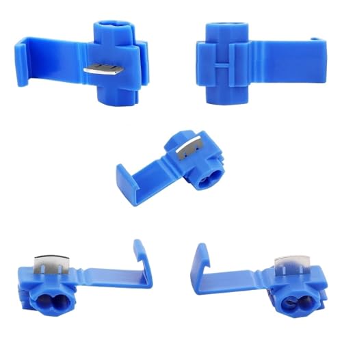 50 Stück elektrische Schnellverbinder mit Verriegelung | Zerstörungsfreie Crimp-Anschlussklemmen for Drahtkabel (kein Leitungsbruch) AWG 22–18(BLUE) von OPQWAPECE