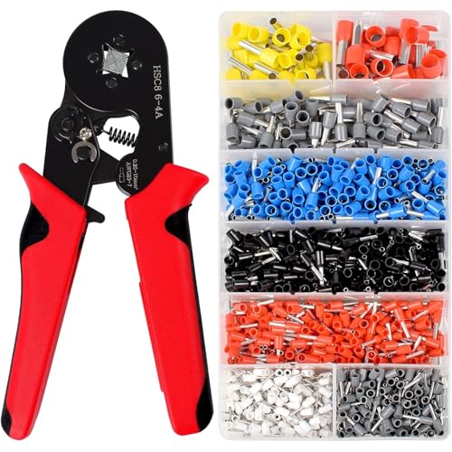Aderendhülsen-Crimpwerkzeug-Set – Ratschen-Aderendhülsen-Crimpzange | Mit AWG24-10-Anschlussklemmen, ideal for Kabelverbindungsaufgaben(1 kit) von OPQWAPECE