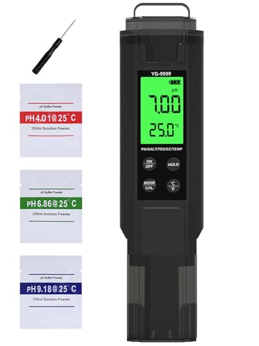 5 in 1 PH/TDS/SALT/EC/TEMP Water Quality Tester Digital PH Meter Hydroponics PPM EC Meter for Swimming Pool Drinking Water Fish Tank Garden Indoor Outdoor Growing von OPSLEA