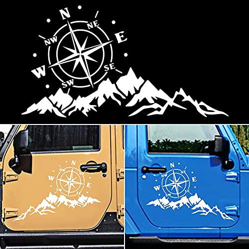 OPSLEA 2 STÜCKE Kompass mit Bergaufklebern, wasserdichte Vinyl-Haube-Aufkleber-Auto-Fenster-Aufkleber Auto-Grafik-Körper-Seiten-Aufkleber für Jeep Wrangler SUV Ford Dekoration von OPSLEA