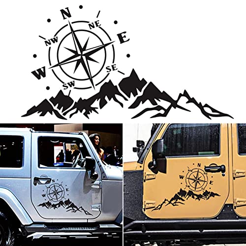 OPSLEA 2 STÜCKE Kompass mit Bergaufklebern, wasserdichte Vinyl-Haube-Aufkleber-Auto-Fenster-Aufkleber Auto-Grafik-Körper-Seiten-Aufkleber für Jeep Wrangler SUV Ford Dekoration von OPSLEA