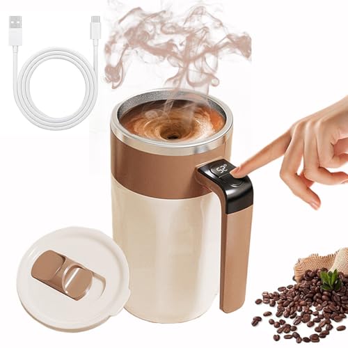 OPSLEA Selbstrührender Becher, wiederaufladbarer, magnetischer automatischer Mischbecher mit LCD-Thermometer für Kaffee, Tee, heiße Schokolade (Kaffee) von OPSLEA