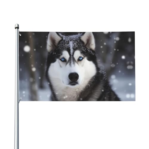 Flagge mit Husky im Schnee, Hundemotiv, 91 x 152 cm, einfache Installation, verblasst nicht leicht, hängende Flagge für Innen- und Außenbereich, Garten, Hof, Dekoration Flagge mit Husky im Schnee, Hundemotiv, 91 x 152 cm, einfache Installation, verblasst nicht leicht, hängende Flagge für Innen- und Außenbereich, Garten, Hof, Dekoration von OPSREY