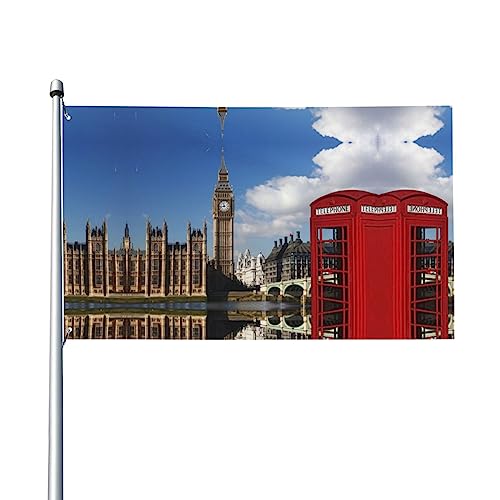 London Big Ben Print Flagge, Banner, 91 x 152 cm, einfache Installation, nicht leicht zu verblassen, hängende Flagge für drinnen und draußen, Garten, Hof, Dekoration, Flaggen von OPSREY