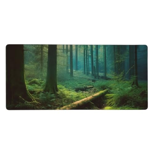 Mauspad mit Wald-Naturlandschaft, rutschfest, Gaming-Mauspad, 90 x 40 cm, Tastatur-Mauspad, große Schreibtischunterlage mit genähtem Rand, Gummi-Schreibtischunterlage für Zuhause, Büro, Computer von OPSREY