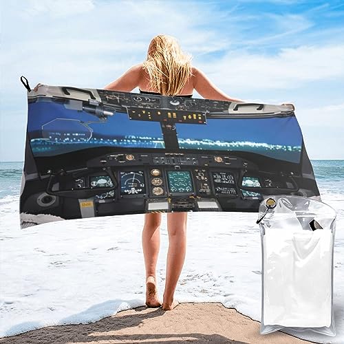 OPSREY Airplane Cockpit gedruckt Mikrofaser Badetuch Schnell Trocken Strandtuch Saugfähig Gym Handtuch mit Tragetasche von OPSREY