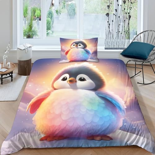 OPSREY Antarctic Life Bedding Sets Wärme Steppdeckenbezug Wärme Zum Schlafen Pinguins Bettdeckenbezug Verstecktes Scharnier Bettwäsche Set Reißverschluss Bettbezug Single（135x200cm） von OPSREY