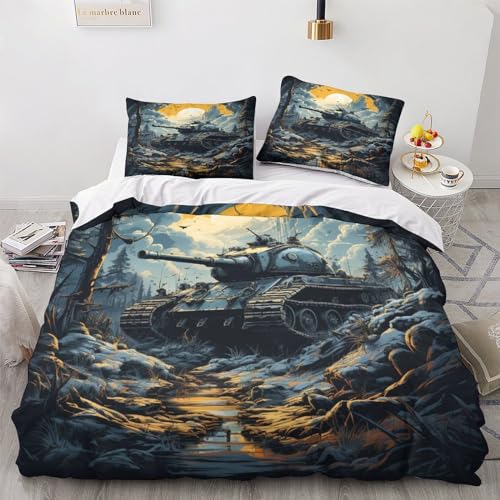 OPSREY Armored Car Bettwäsche Weich & Bügelfrei Panzer Bettbezüge Mit Reißverschluss Bedding Set Mit Kissenbezüge Microfaser Baumwolle Erwachsene Und KinderDouble（200x200cm） von OPSREY