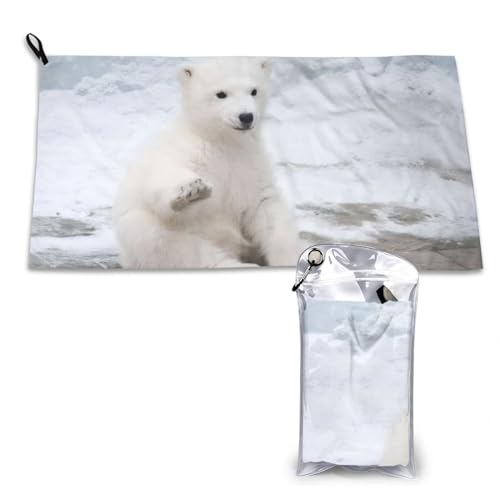 OPSREY Baby Eisbär bedrucktes schnell trocknendes Mikrofaser-Handtuch, saugfähiges Fitnesshandtuch, Strandtuch von OPSREY