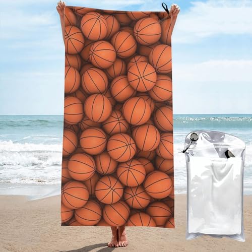 OPSREY Basketball Orange gedruckt Tragbares Schnell Trocknendes Handtuch Strandtuch Weiches Badetuch Für Camping, Fitnessstudio, Strand, Reisen von OPSREY