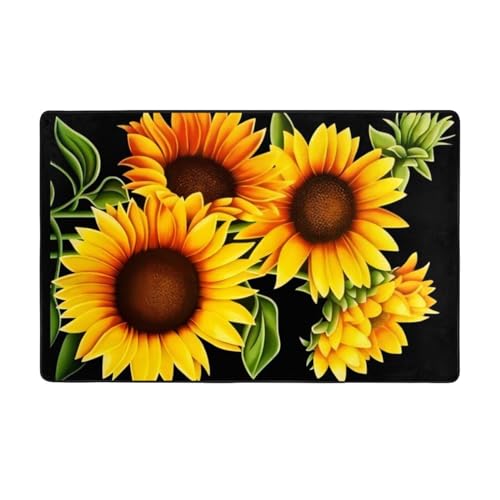 OPSREY Bedruckter Teppich mit Sommer-Sonnenblumen-Motiv, weicher Teppich, rutschfeste Bodenmatte, flauschig, dekorativer Teppich für den Innenbereich von OPSREY