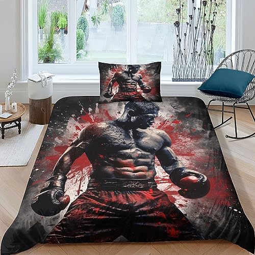 OPSREY Boxing Champion Bettbezug Schlafhilfe Fight Steppdeckenbezug Mit Liebe Bed Linen Sets Wärme Zum Schlafen Bettdeckenbezug Verschiedene Größen Bettwäsche Set Single（135x200cm） von OPSREY