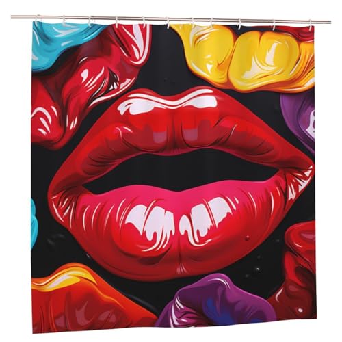 OPSREY Bunte Lippen Druck Duschvorhang Bad Vorhang Wasserdicht Waschbar Für Home Badezimmer Dekor Mit 12 Haken 183 X 183 Cm von OPSREY