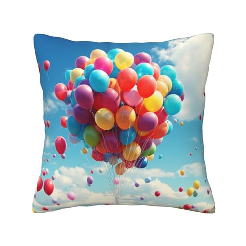 OPSREY Bunte Luftballons Blauer Himmel Druck Wurfkissenbezüge Kissenbezug Weiche Dekorative Kissenbezüge Für Wohnzimmer Sofa Couch Bett von OPSREY