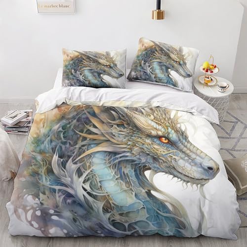 OPSREY Drache Bed Linen Sets Microfaser Drache King Bettdeckenbezug Reißverschluss Bettbezug Weichs Bettwäsche Set Wärme Quilt Cover Set Für Erwachsene Und Kinder Double（200x200cm） von OPSREY