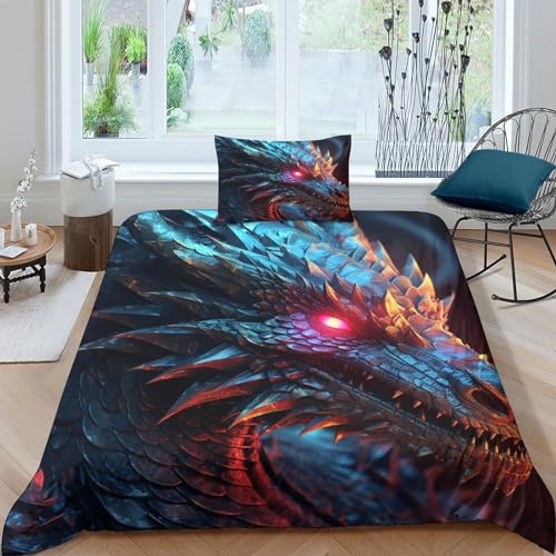 OPSREY Drache Bettbezug-Set Premium Superweiche Bettdeckenbezug Kollektion - Leichter, Kühlender Bedding Set Weicher, Strukturierter Drache King Bettwäsche Single（135x200cm） von OPSREY