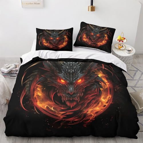 OPSREY Drache Bettwäsche Mit Kopfkissenbezügen Bettdeckenbezug Schlafhilfe Drache King Bettbezug Komfortabel Steppdeckenbezug Set Atmungsaktiv Bed Linen Sets King（220x240cm） von OPSREY
