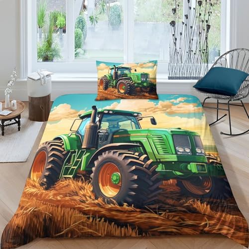 OPSREY Farming Machine Bettwäsche Sets Verschiedene Größen Traktor Bettdeckenbezug Wärme Zum Schlafen Bedding Sets Atmungsaktiv Bettbezug Satin Steppdeckenbezug Single（135x200cm） von OPSREY