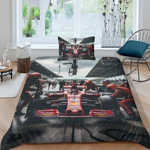 OPSREY Formula-Racing Racing Waschbar Bed Linen Sets Zip-Verschluss Contests Bettdeckenbezug Satin Bettbezug Mit Kopfkissenbezügen Bettwäsche Set Verschiedene Größen Single（135x200cm） von OPSREY