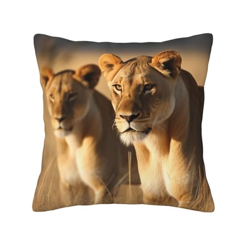 OPSREY Hunting Lioness Print Throw Pillow Covers Pillowcase Soft Four Seasons Universal Decorative Cushion Covers ​for Living Room Sofa Couch Bed von OPSREY