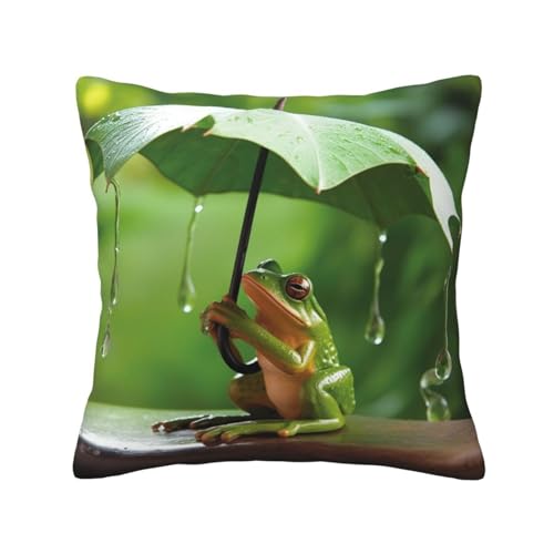 OPSREY Kissenbezug Frosch mit Blattschirm, weich, langlebig, quadratisch, dekorativer Kissenbezug für Couch, Schlafzimmer, 30,5 x 30,5 cm von OPSREY
