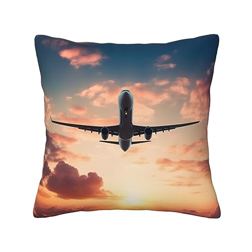 OPSREY Kissenbezug mit Flugzeug-Motiv, Sonnenuntergang, Himmel, 30,5 x 30,5 cm, weich, langlebig, quadratisch, dekorativer Kissenbezug für Bett, Sofa, Schlafzimmer von OPSREY