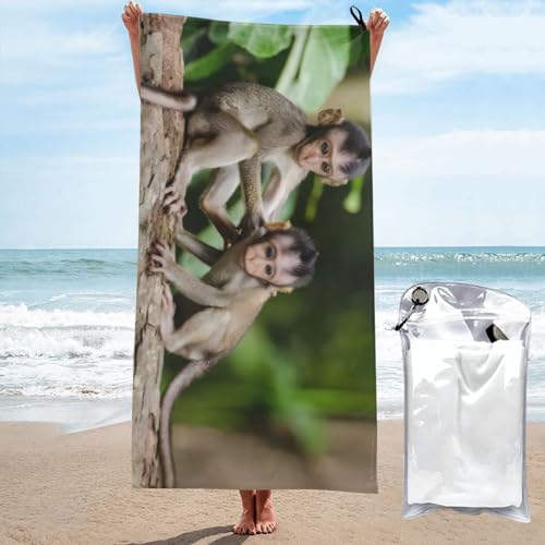 OPSREY Niedliche kleine Affen gedruckt Mikrofaser Badetuch Schnell Trocknendes Strandtuch Saugfähig Gym Handtuch mit Tragetasche von OPSREY