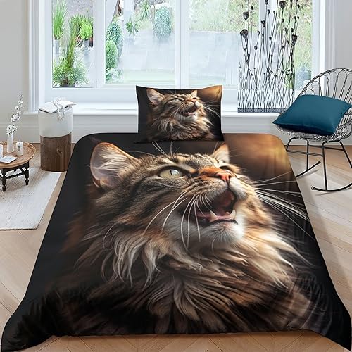 OPSREY Pet Cat Bettwäsche Atmungsaktiv Bettdeckenbezug Verschiedene Größen Kittens Bettbezug Luxuriös Duvet Cover Set Reißverschluss Bed Linen Sets Single（135x200cm） von OPSREY