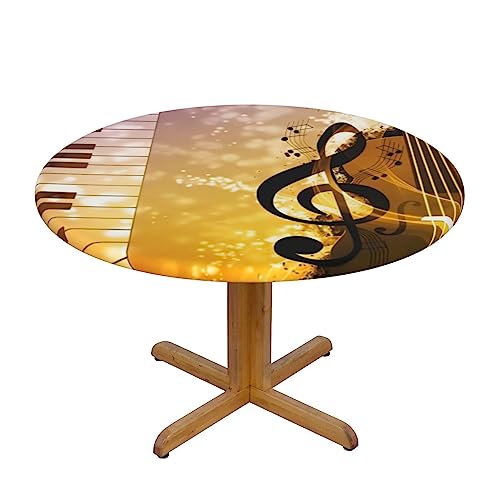OPSREY Piano Violine Music Notes Printed Fitted Round Table Covers Washable Elastic Tablecloths Table Protectors von OPSREY
