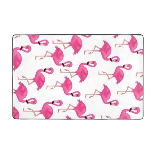 OPSREY Pinker Flamingo-bedruckter Teppich, weicher Teppich, rutschfeste Bodenmatte, flauschig, dekorativer Teppich für den Innenbereich von OPSREY