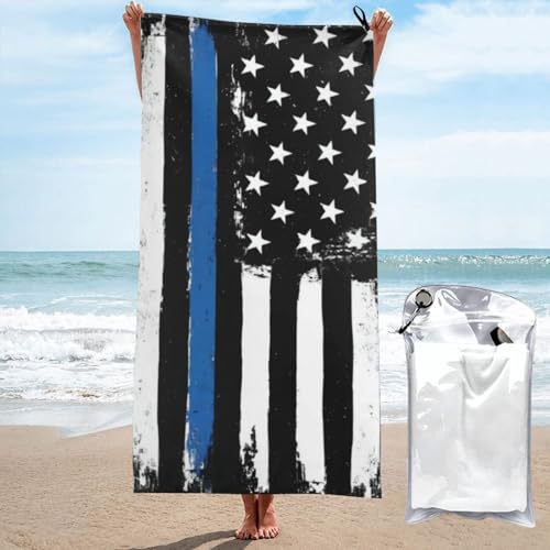 OPSREY Retro Blau Dünne Linie Usa Flagge gedruckt Mikrofaser Badetuch Schnell Trocken Strandtuch Saugfähig Gym Handtuch mit Tragetasche von OPSREY