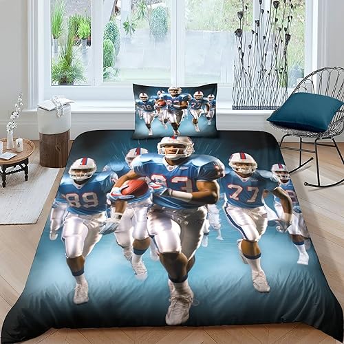 OPSREY Rugby Bettwäsche Set Komfortabel American Football Quilt Cover Set Weichs Bettdeckenbezug Reißverschluss Bed Linen Sets Farbig Bettbezug Für Jungen Und Mädchen Single（135x200cm） von OPSREY