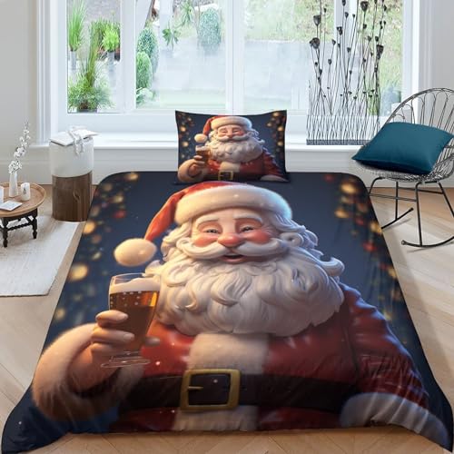 OPSREY Santa Claus Bettdeckenbezug Schlafhilfe Bettwäsche Weichs Steppdeckenbezug Kissenbezug Christmas Bed Linen Sets Mikrofaser Bettwäschegarnitur Atmungsaktiv Bettbezug Single（135x200cm） von OPSREY