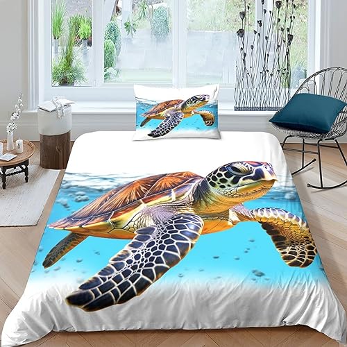 OPSREY Schildkröten Bettwäsche Sets Verschiedene Größen Sea World Bettdeckenbezug Wärme Zum Schlafen Bedding Sets Atmungsaktiv Bettbezug Satin Steppdeckenbezug Single（135x200cm） von OPSREY