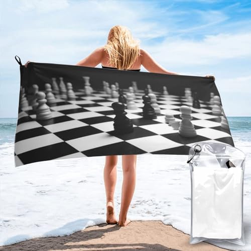 OPSREY Schwarz Weiß Schach Schachbrett Gedruckt Mikrofaser Badetuch Schnell Trocken Handtuch Strandtuch Sport Handtuch von OPSREY