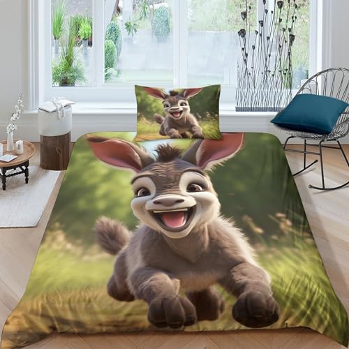 OPSREY Smiling Animals Bettwäsche Mit Kopfkissenbezügen Bettdeckenbezug Schlafhilfe Esel Bettbezug Komfortabel Steppdeckenbezug Set Atmungsaktiv Bed Linen Sets Single（135x200cm） von OPSREY