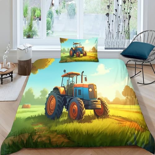 OPSREY Tractors Bettbezug Schlafhilfe Steppdeckenbezug Mit Liebe Traktoren Bed Linen Sets Verschiedene Größen Bettdeckenbezug Verstecktes Scharnier Bettwäsche Garnitur Single（135x200cm） von OPSREY